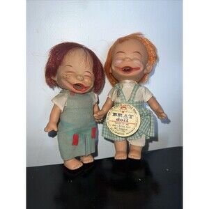 Vintage 1960s Red Hair Brat Doll Set Of 2 Vinyl 6.5" Dolls Made In Japan